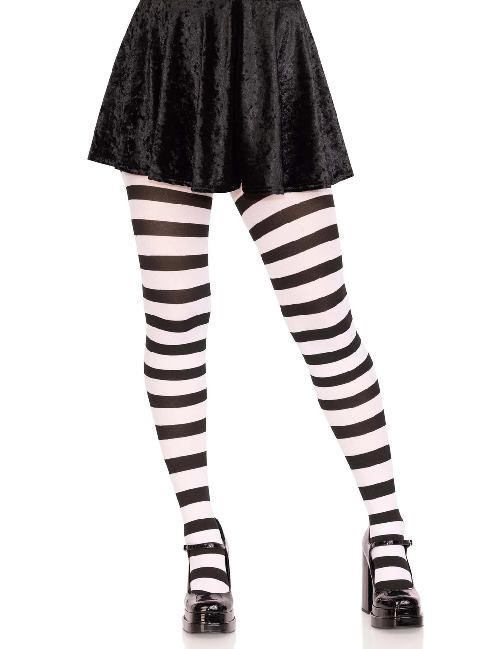 Leg Avenue - Darby Striped Opaque Tights - BLACK/WHITE